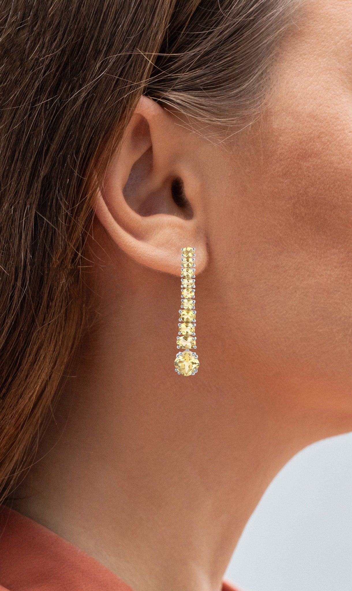 Citrine Dangle Earrings 7.2 Carats 18K White Gold Plated Silver