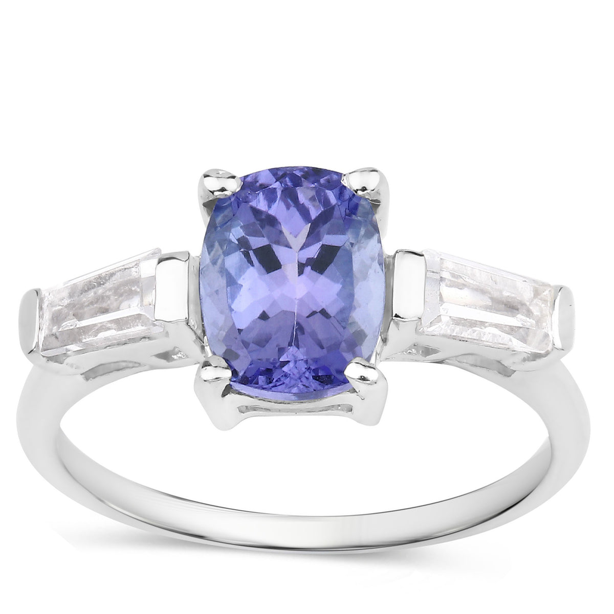 Tanzanite Ring With White Topaz 1.96 Carats Sterling Silver