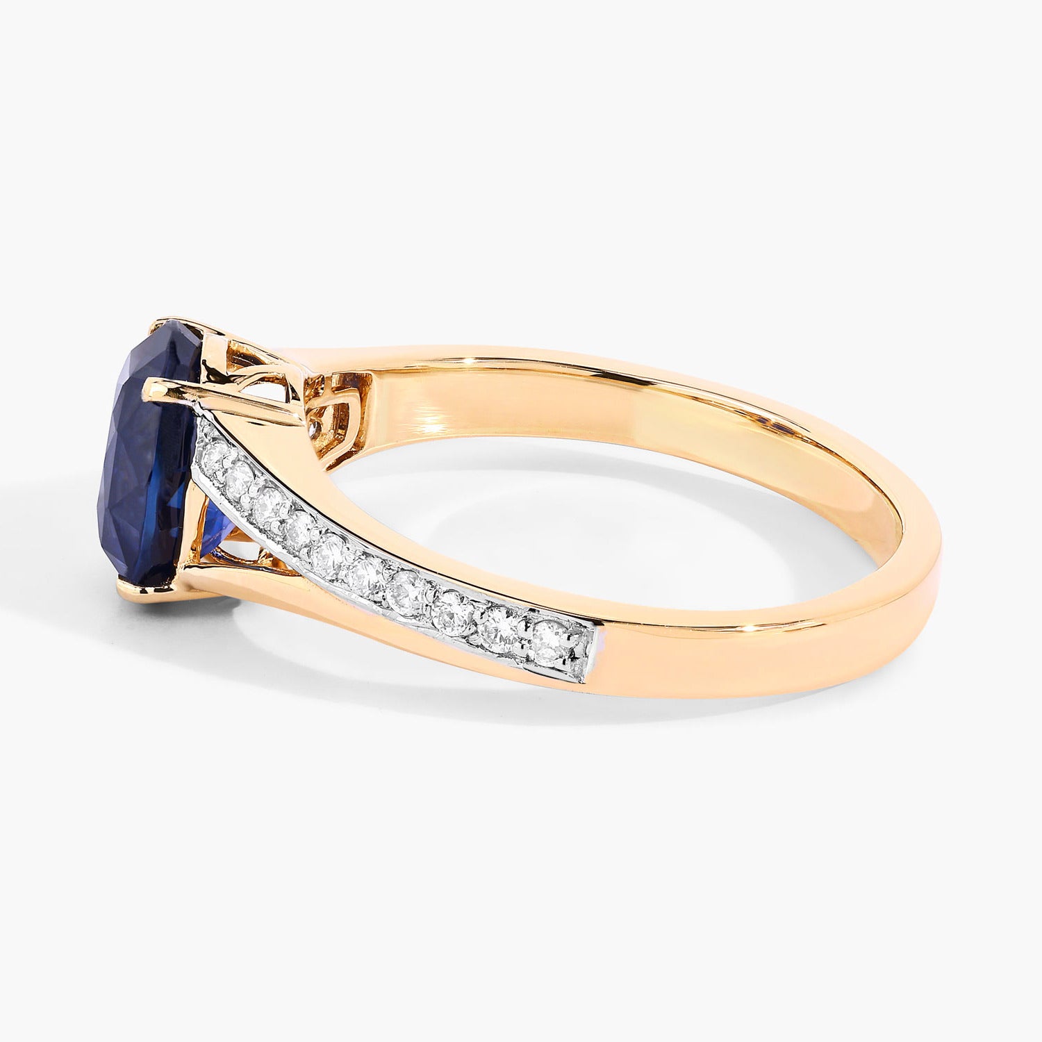 Blue Sapphire Ring With Diamonds 2.4 Carats 18K Yellow Gold