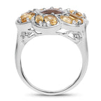 Smoky Quartz Flower Ring With Citrine 3.4 Carats Sterling Silver
