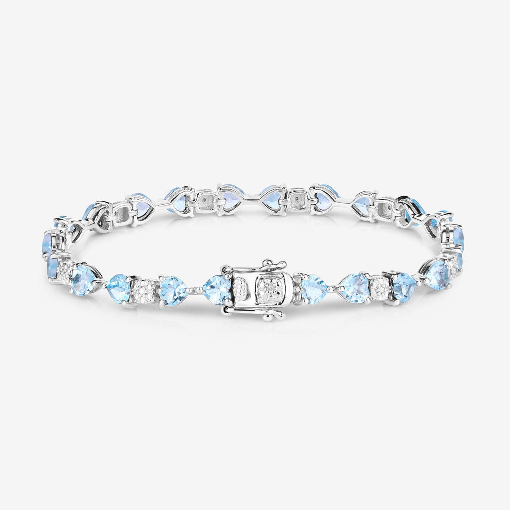 Blue Topaz Tennis Bracelet With Diamonds 11 Carats Sterling Silver