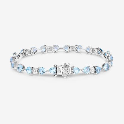 Blue Topaz Tennis Bracelet With Diamonds 11 Carats Sterling Silver