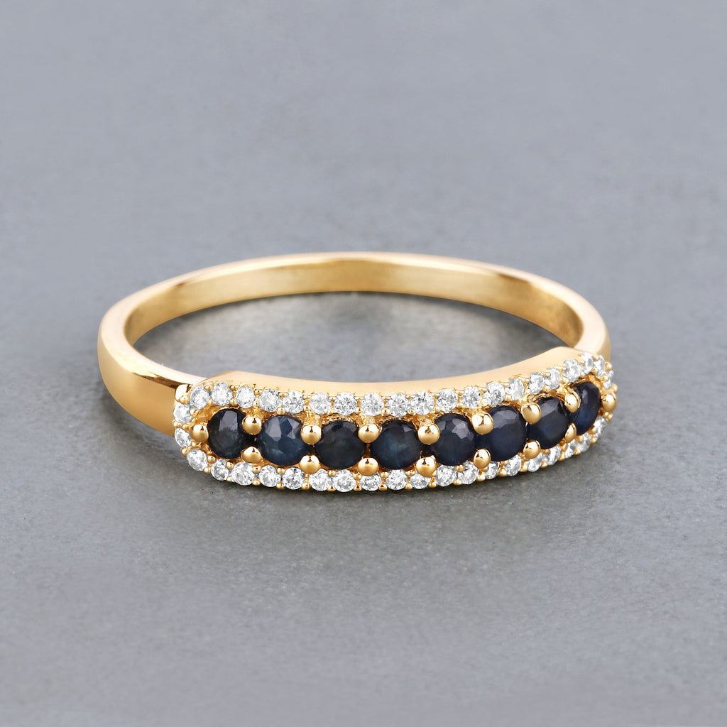 Blue Sapphire Ring With Diamonds 0.4 Carats 14K Yellow Gold