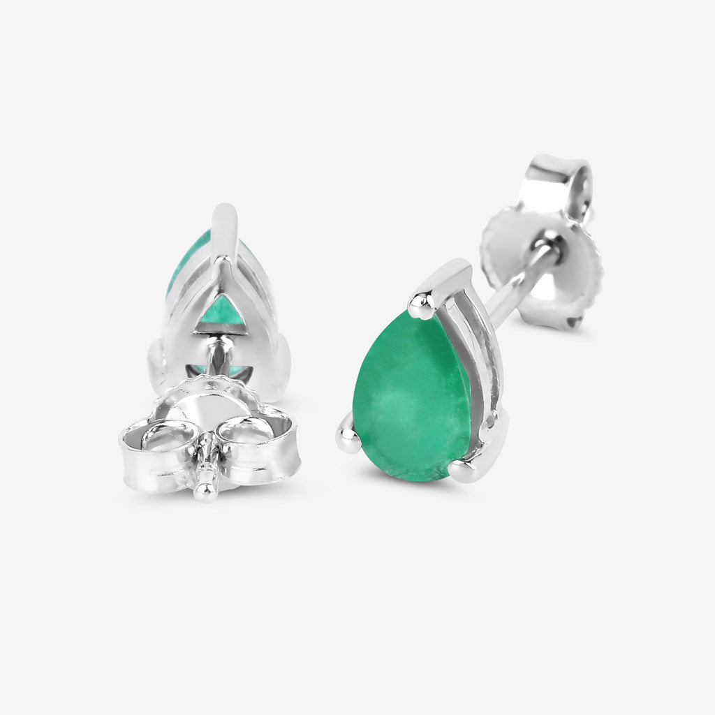 Zambian Emerald Stud Earrings 0.68 Carats 10K White Gold