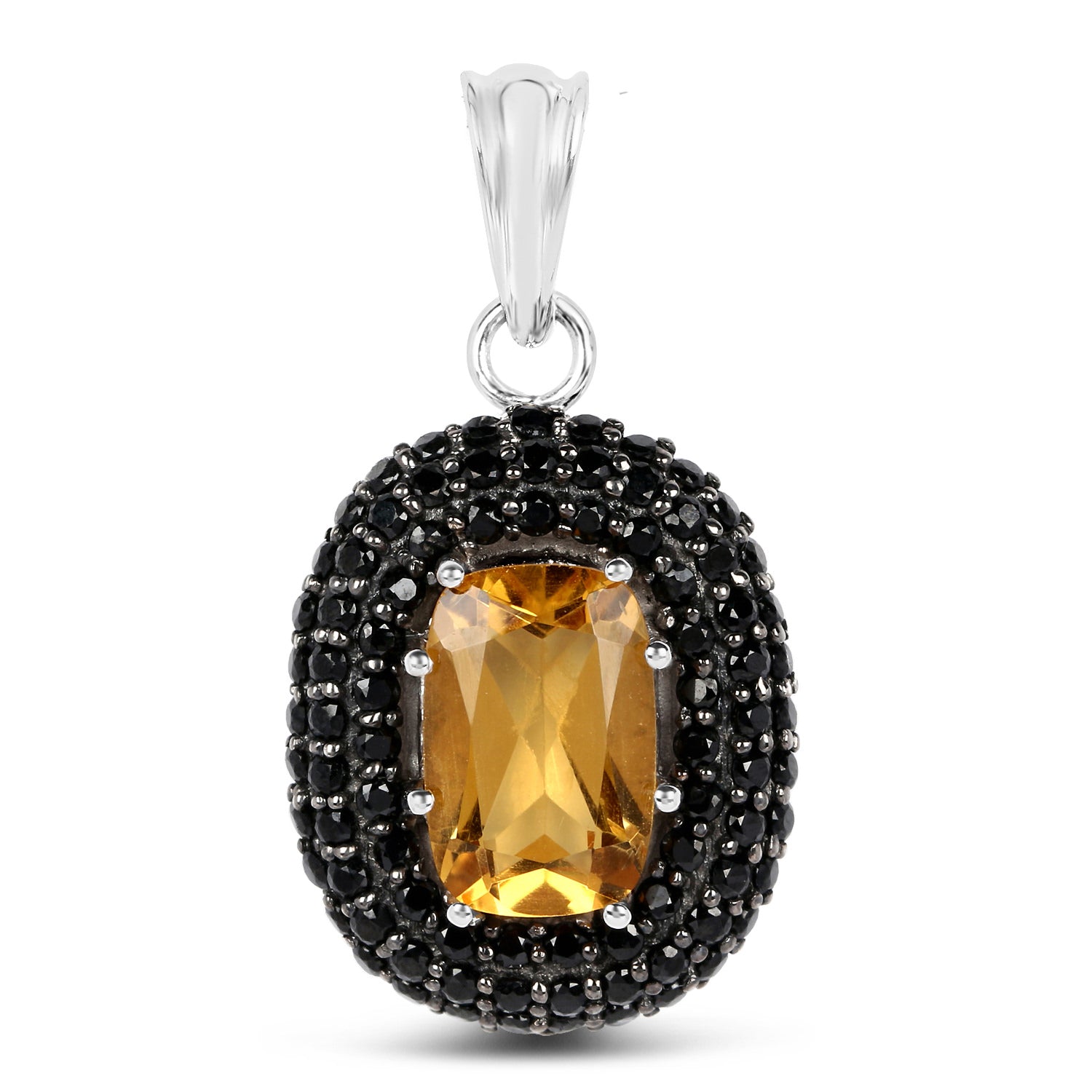 Citrine Pendant With Black Spinel 5.82 Carats Sterling Silver