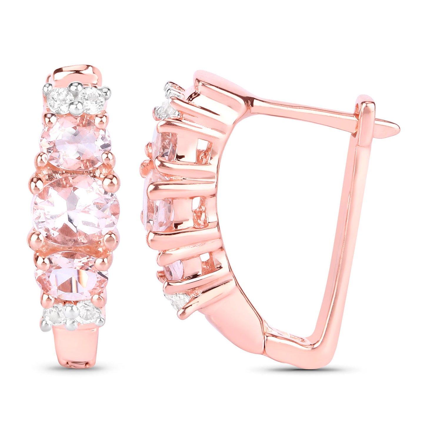 Morganite Earrings With White Topaz 1.26 Carats Gold Plated Silver