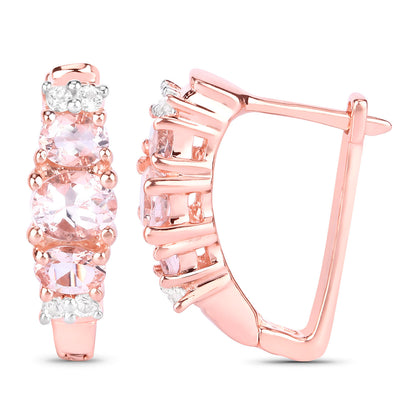 Morganite Earrings With White Topaz 1.26 Carats Gold Plated Silver