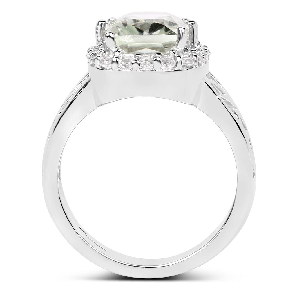 Green Amethyst Ring With White Topaz 3.9 Carats Sterling Silver