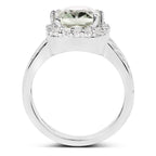 Green Amethyst Ring With White Topaz 3.9 Carats Sterling Silver