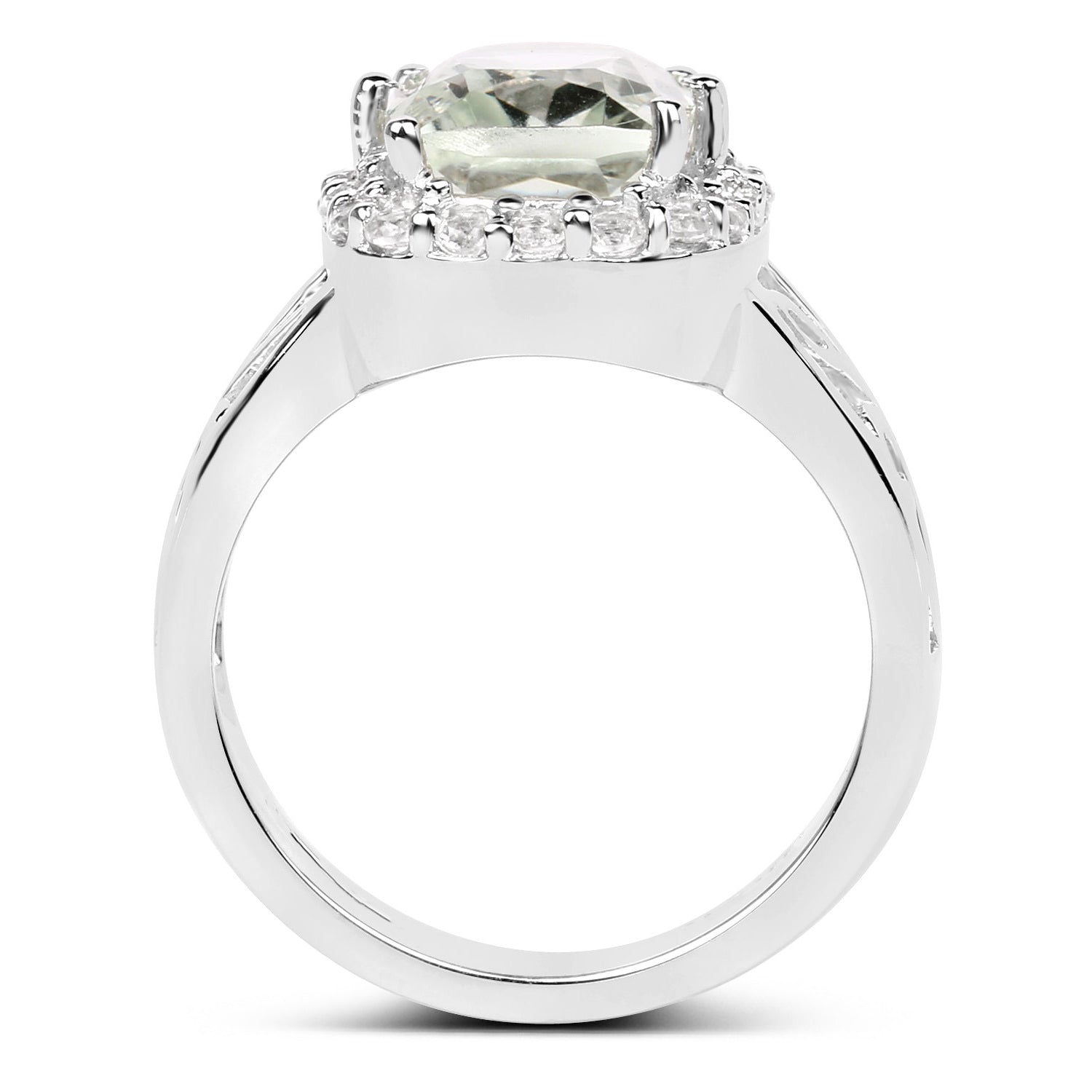 Green Amethyst Ring With White Topaz 3.9 Carats Sterling Silver