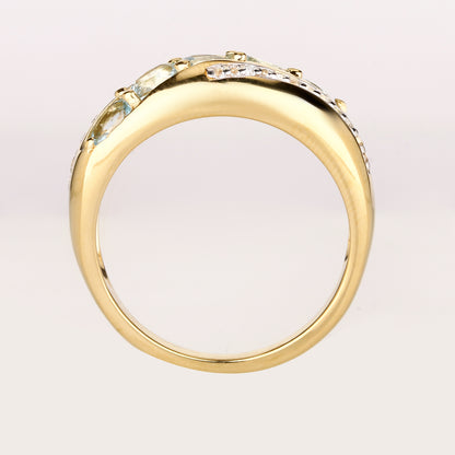 Sky Blue Topaz Ring With White Topaz 1.11 Carats Gold Plated Silver