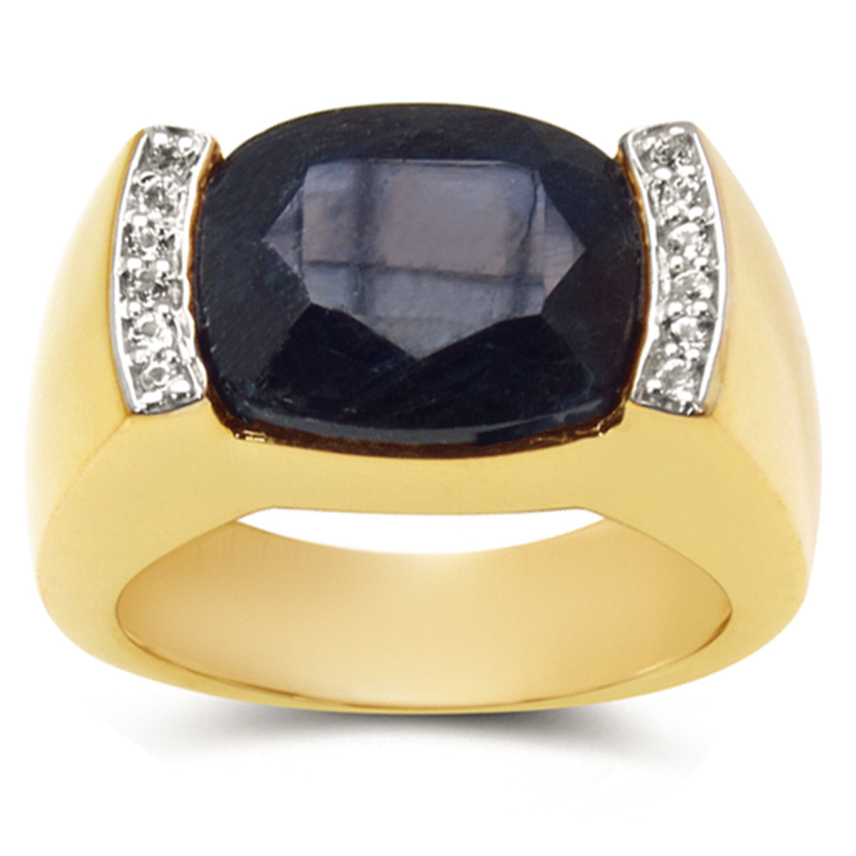 Sapphire Ring With White Topaz 9.04 Carats Gold Plated Silver