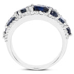 Blue Sapphire Ring With White Zircon 2.96 Carats Sterling Silver