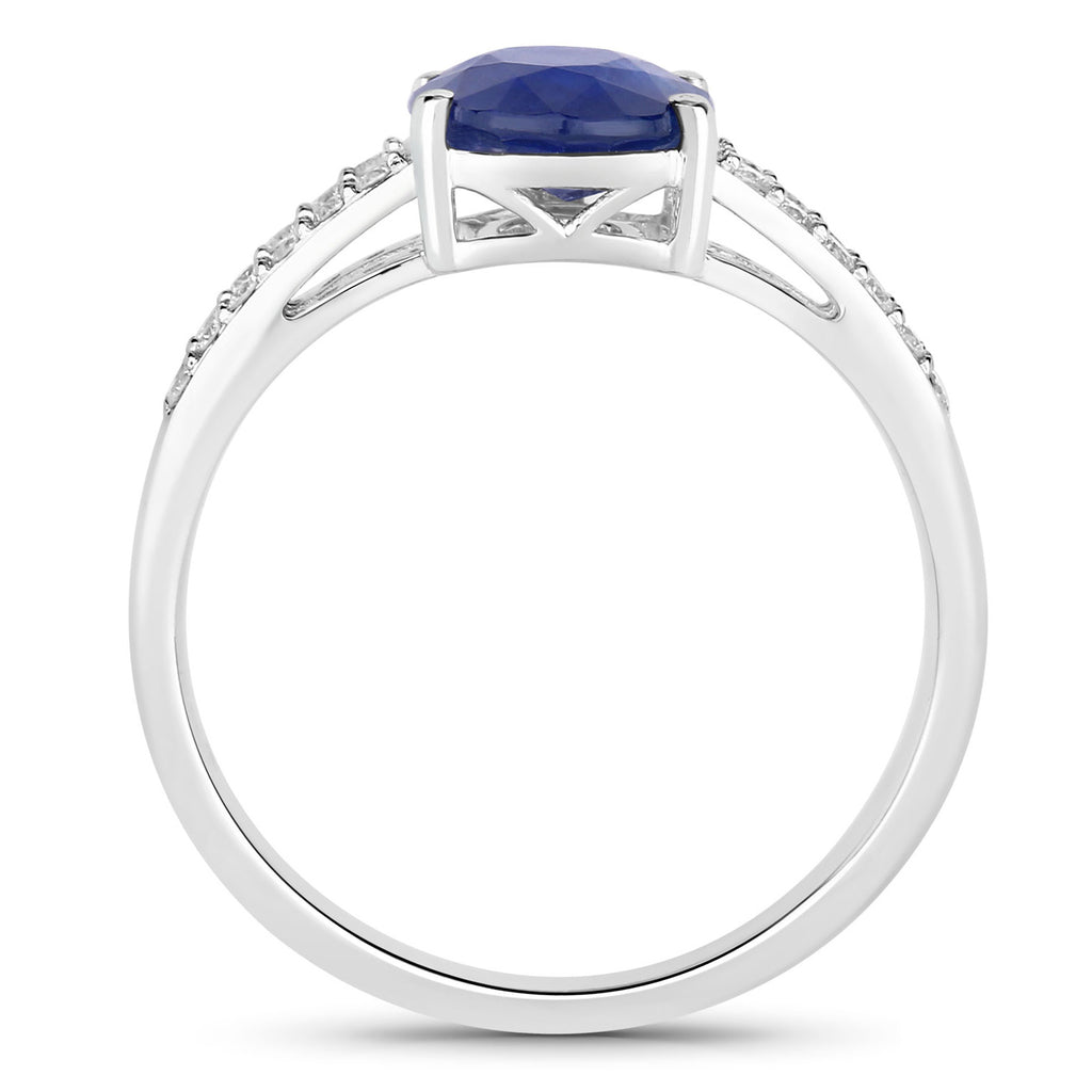 Blue Sapphire Ring With Diamonds 2.32 Carats 18K White Gold