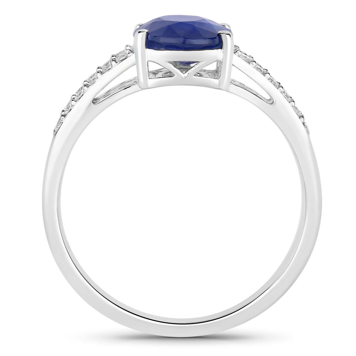 Blue Sapphire Ring With Diamonds 2.32 Carats 18K White Gold