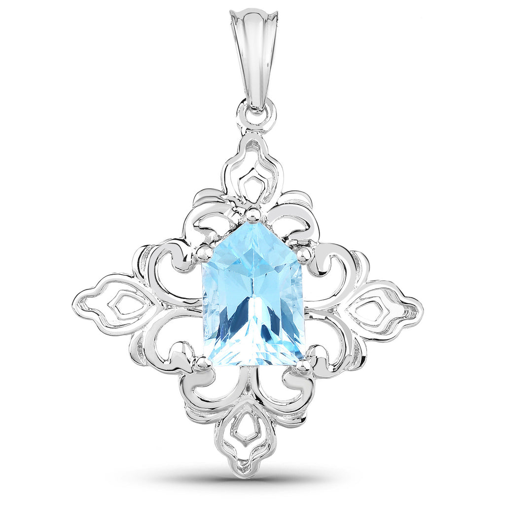 Swiss Blue Topaz Pendant 6.08 Carats Sterling Silver