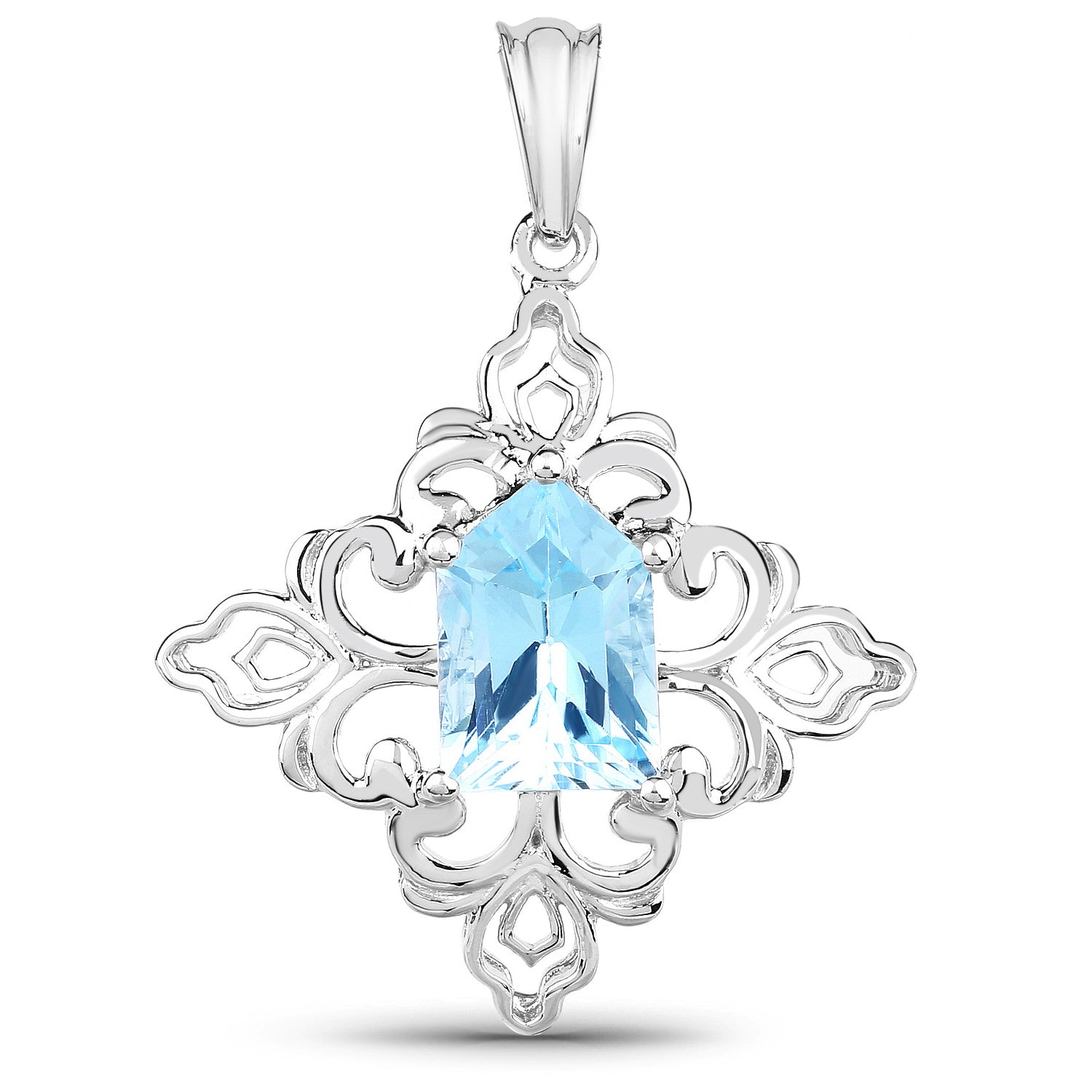 Swiss Blue Topaz Pendant 6.08 Carats Sterling Silver