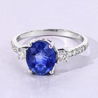 Blue Sapphire Ring With Diamonds 3.06 Carats 18K White Gold