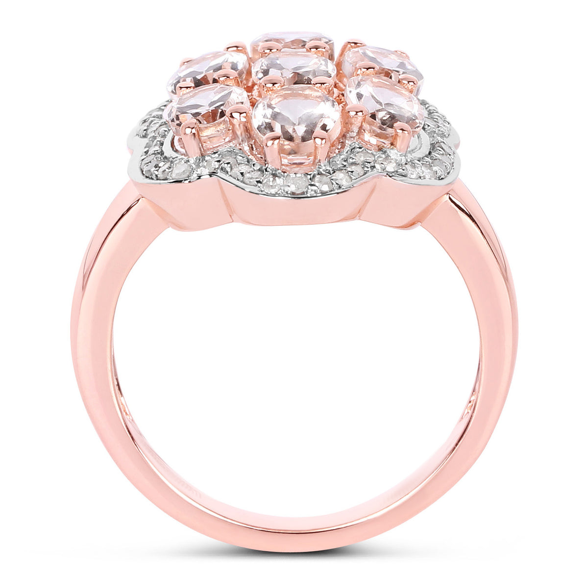 Morganite Flower Ring With Diamonds 3.02 Carats Gold Plated Silver