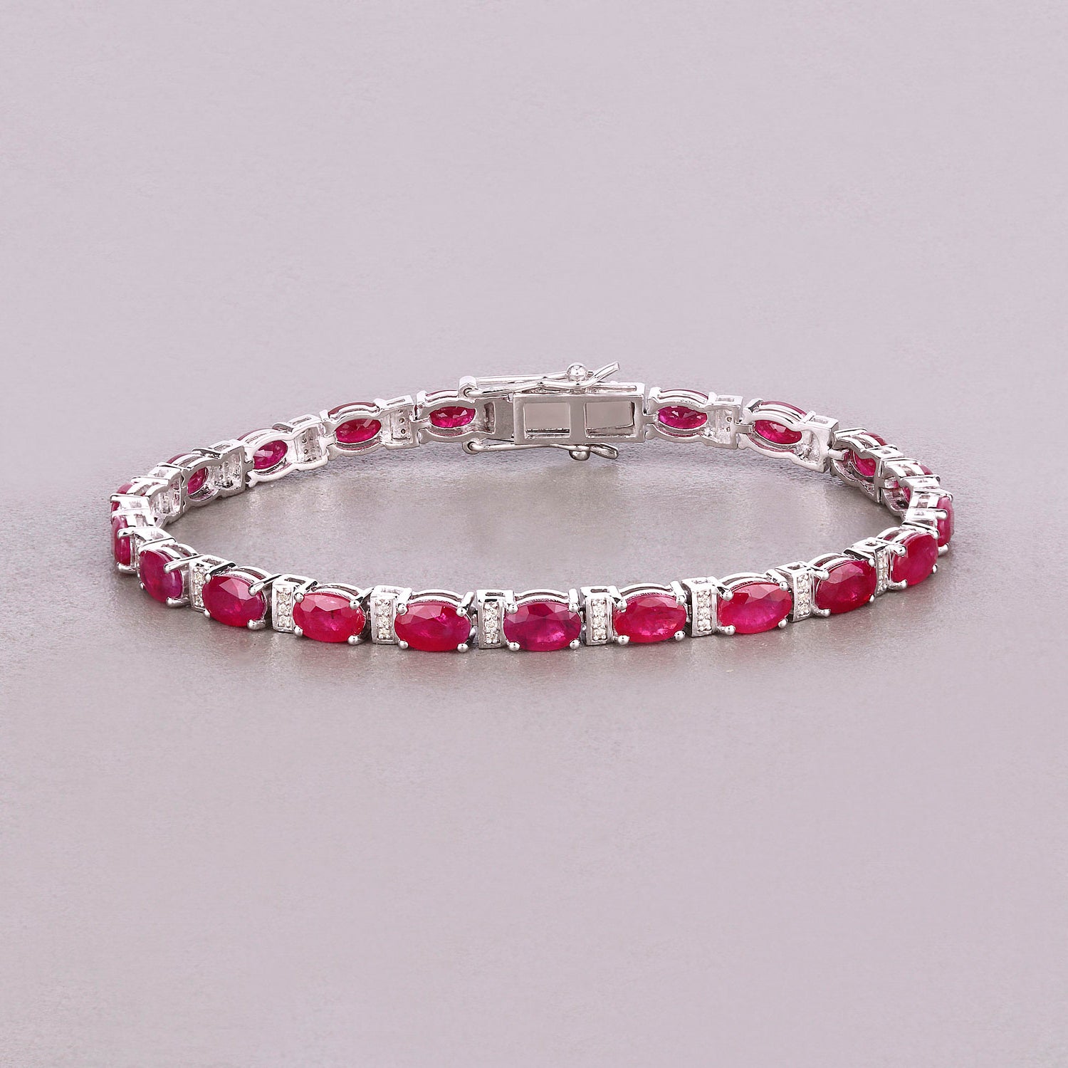 Ruby Bracelet With Diamonds 11.1 Carats 14K White Gold