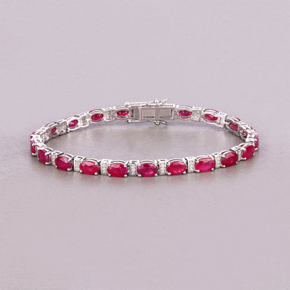 Ruby Bracelet With Diamonds 11.1 Carats 14K White Gold