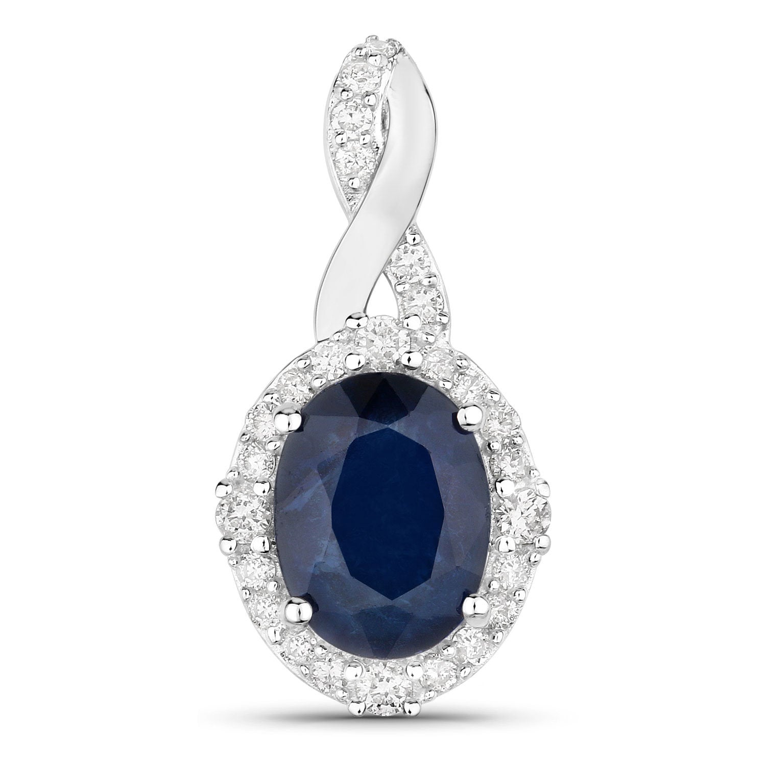 Blue Sapphire Pendant With Diamonds 1.68 Carats 14K White Gold