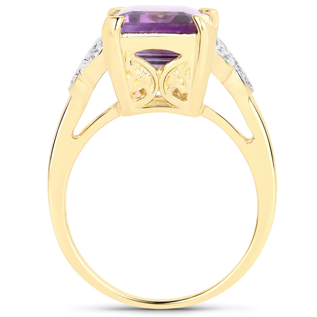 Amethyst Ring With White Topaz 3.02 Carats Gold Plated Silver