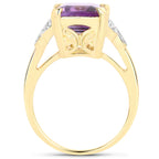 Amethyst Ring With White Topaz 3.02 Carats Gold Plated Silver