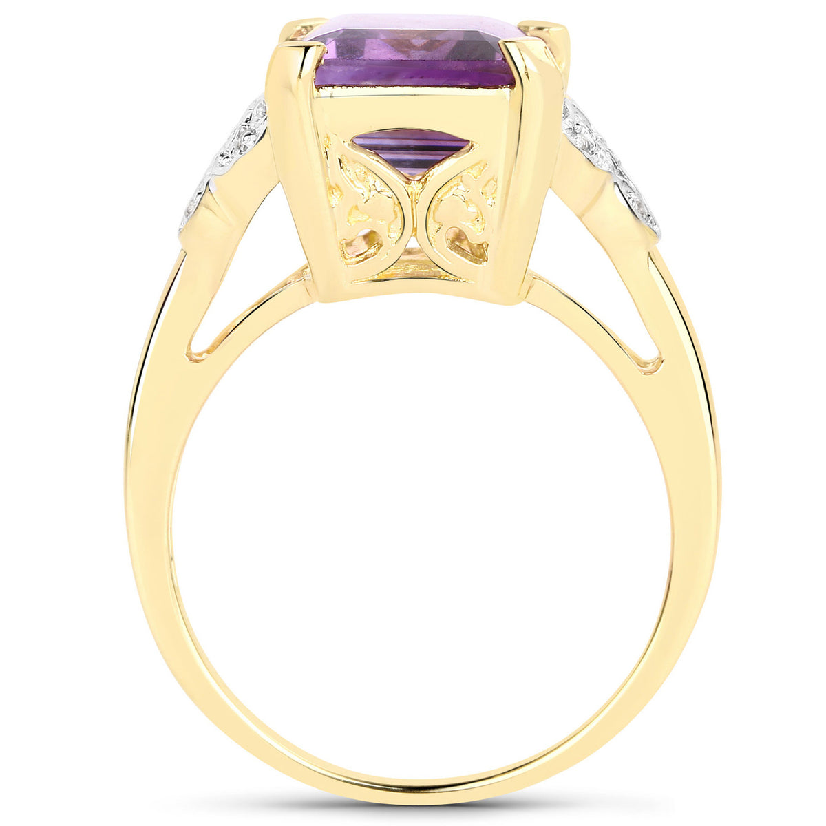 Amethyst Ring With White Topaz 3.02 Carats Gold Plated Silver