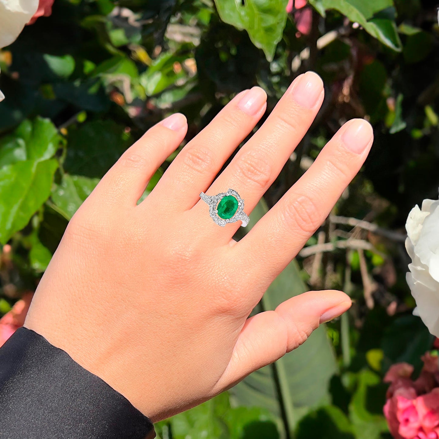 Emerald Ring With Diamonds 1.76 Carats 14K White Gold