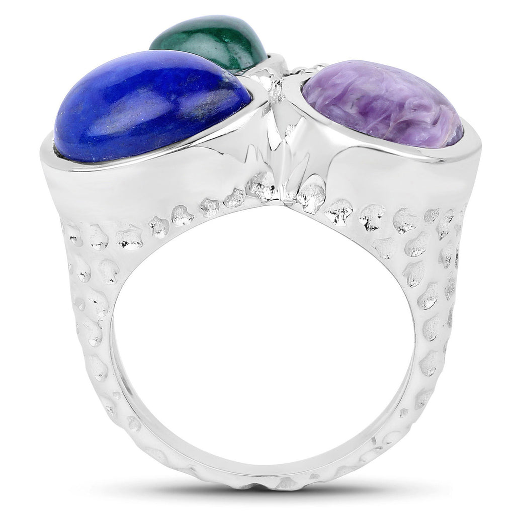Lapis Ring With Charoite and Malachite 11.2 Carats Sterling Silver