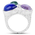 Lapis Ring With Charoite and Malachite 11.2 Carats Sterling Silver