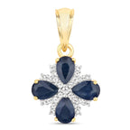 Blue Sapphire Pendant With White Topaz 1.8 Carats Gold Plated Silver