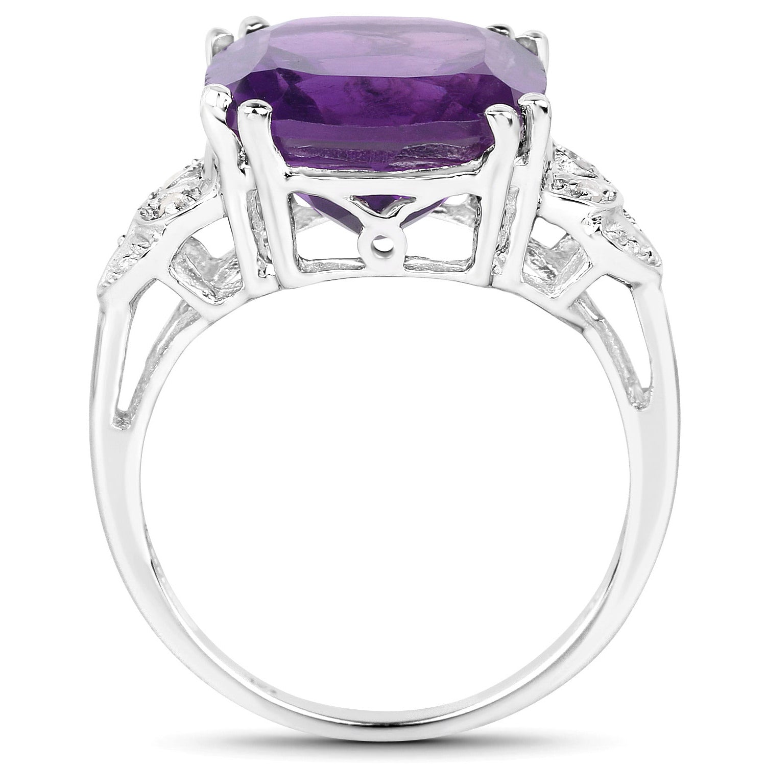 Amethyst Ring With Diamonds 5.86 Carats Sterling Silver