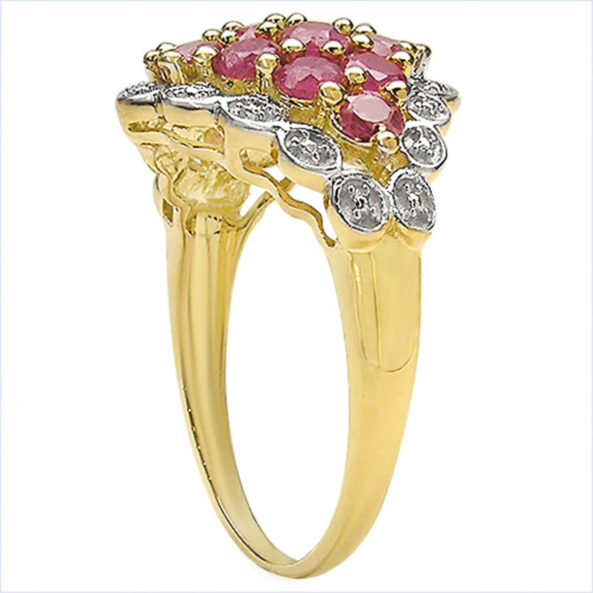 Rhodolite Garnet Ring 2.06 Carats Gold Plated Silver