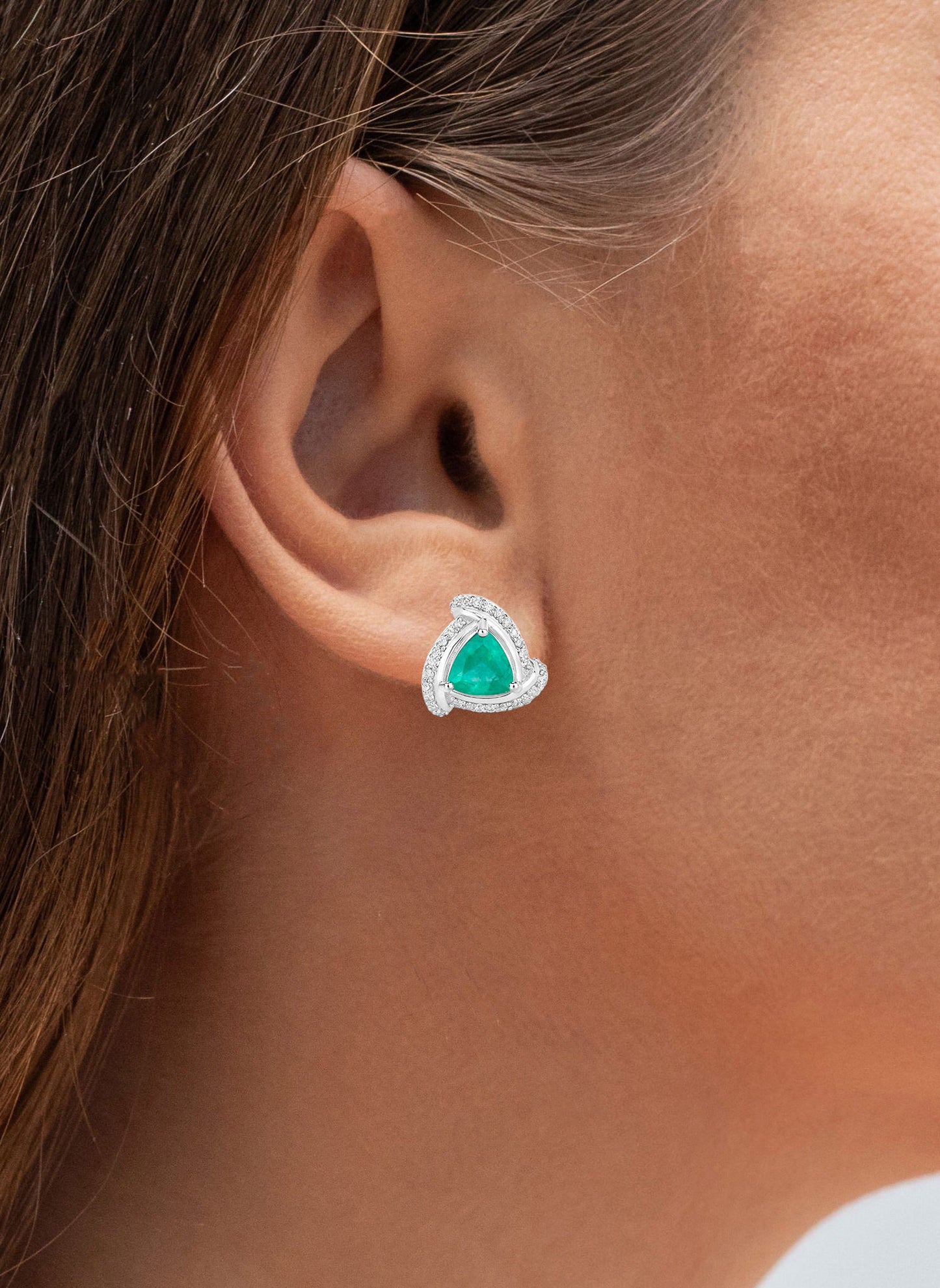Natural Emerald Earrings With Diamonds 1.2 Carats 14K White Gold