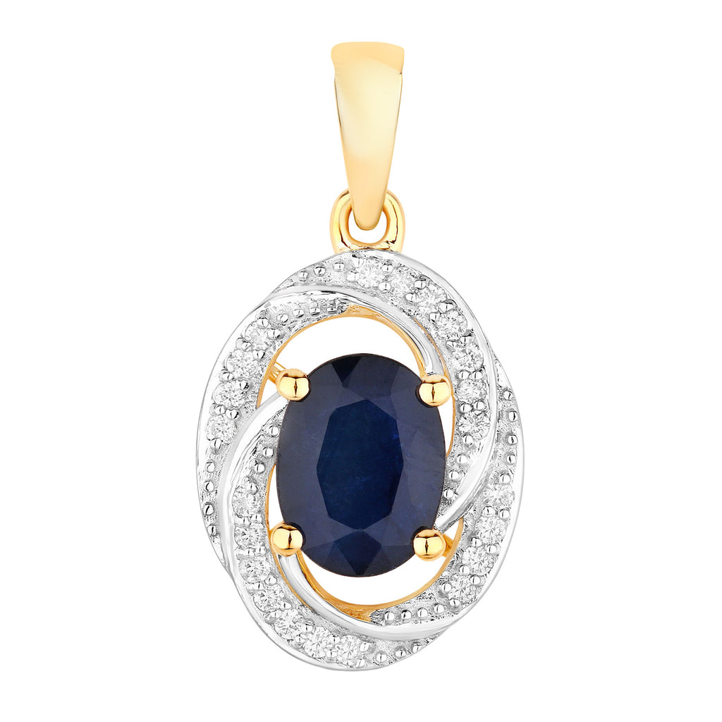 Blue Sapphire Pendant With Diamonds 1.68 Carats 14K Yellow Gold