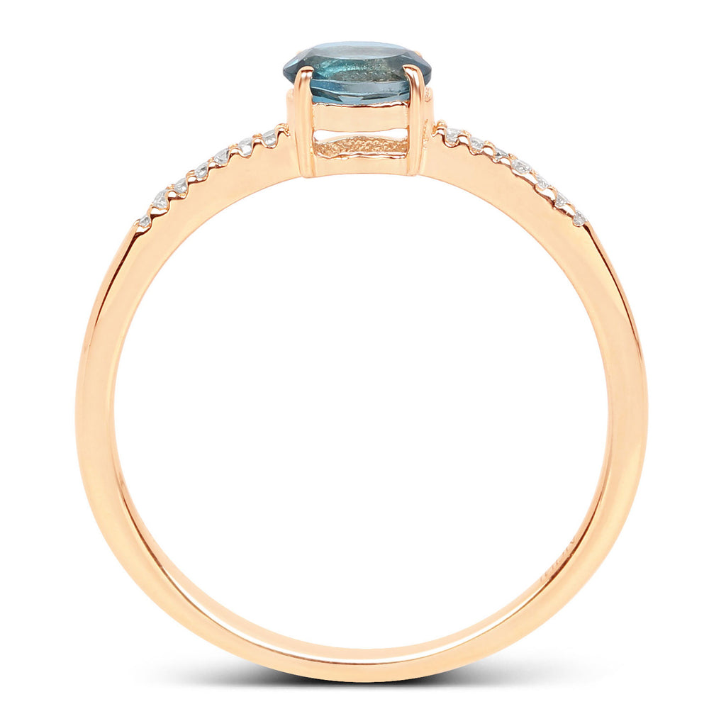 London Blue Topaz Ring With Diamonds 0.4 Carats 10K Yellow Gold