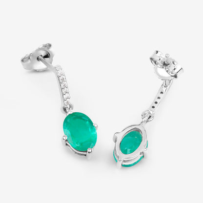 Natural Emerald Earrings With Diamonds 1.46 Carats 10K White Gold