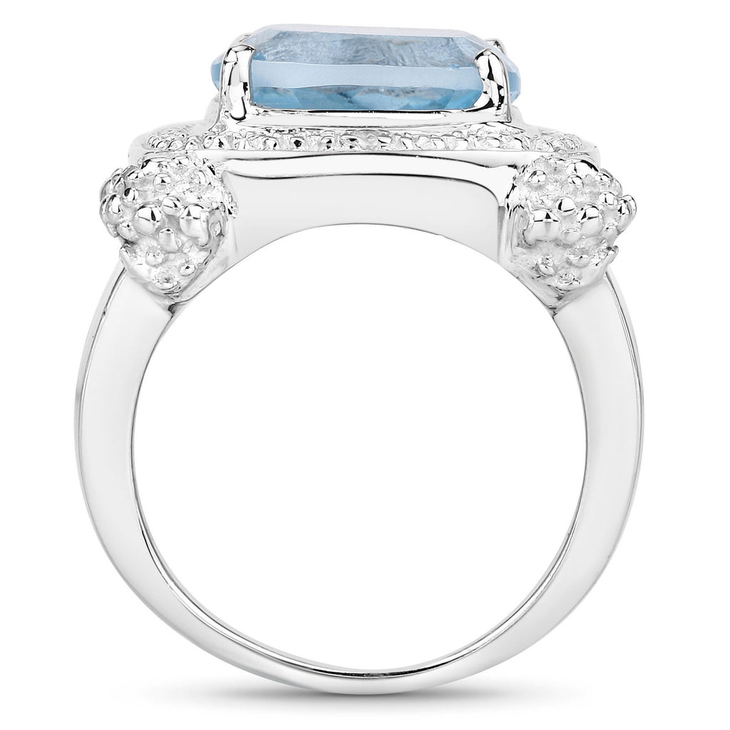 Blue Topaz Ring With White Topaz 4.86 Carats Sterling Silver