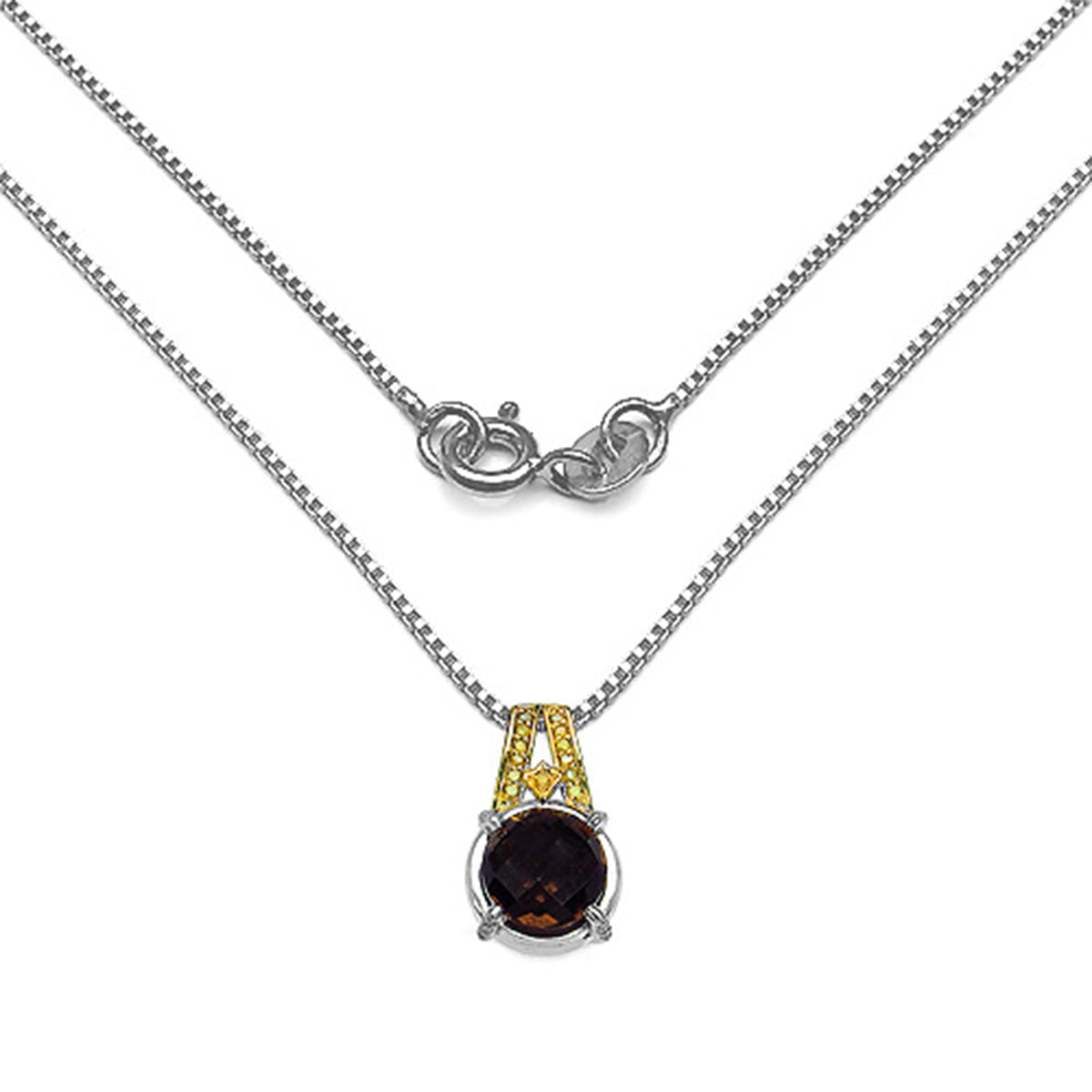 Smoky Quartz Pendant With Multicolor Diamonds 3.12 Carats Sterling Silver