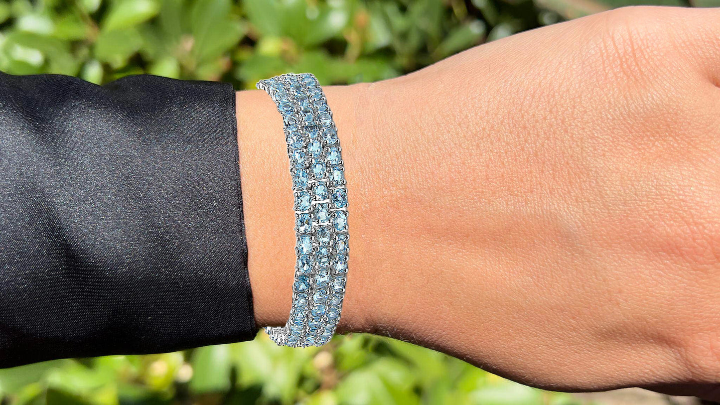 Blue Topaz Tennis Bracelet 26 Carats Sterling Silver