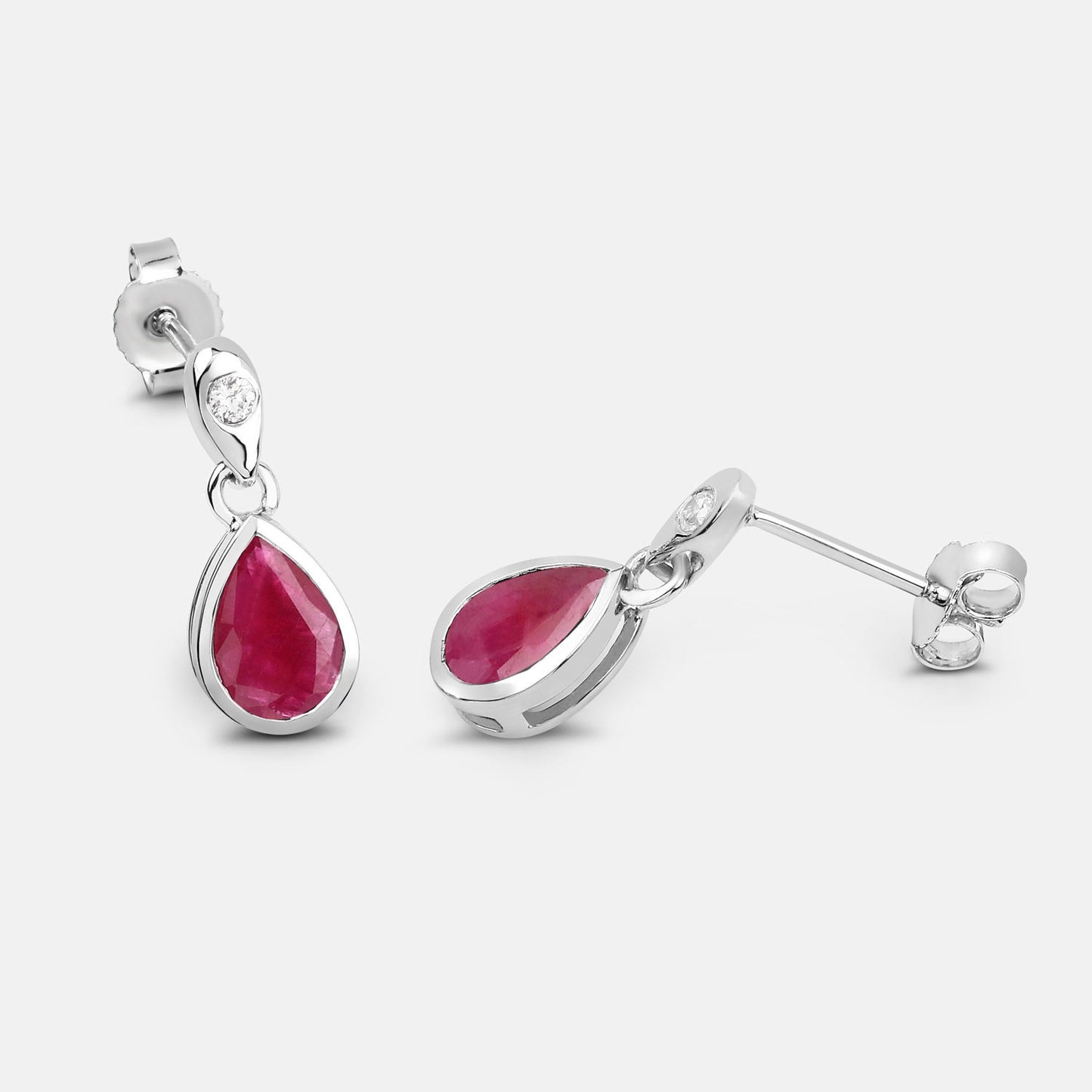 Ruby Earrings Diamonds 1.64 Carats 10K White Gold