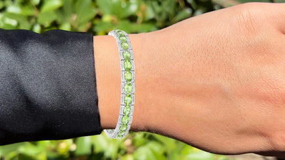 Peridot Tennis Bracelet 12.4 Carats Sterling Silver