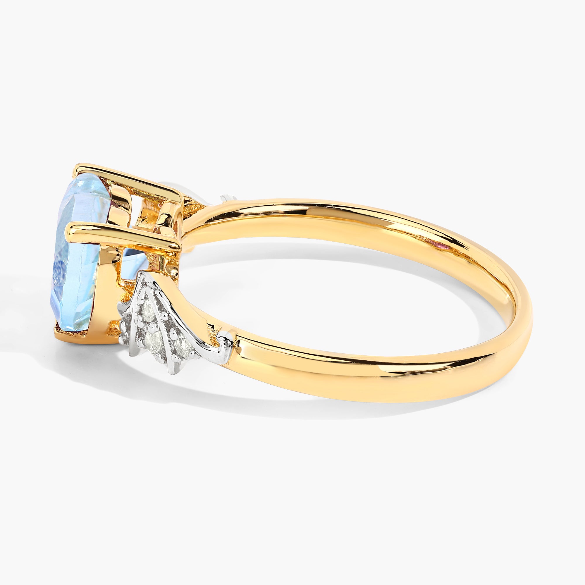 Blue Topaz Bat Ring With White Topaz 2.06 Carats Gold Plated Silver