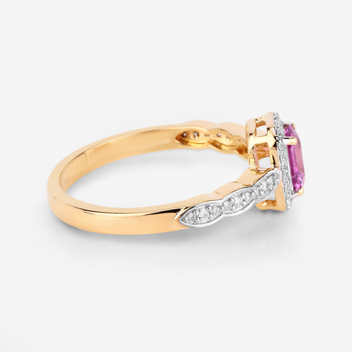 Pink Sapphire Ring With Diamonds 0.74 Carats 14K Yellow Gold