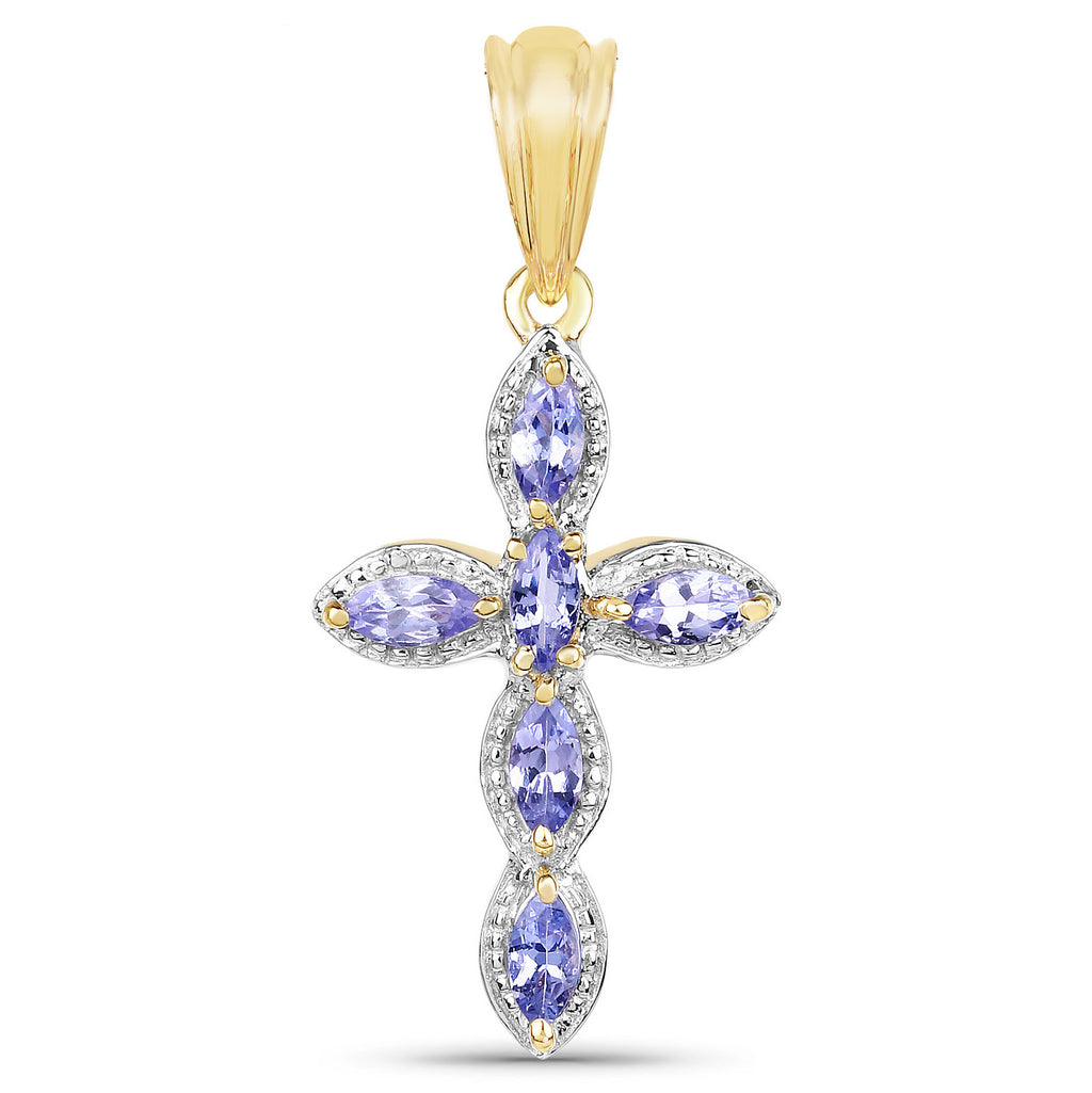 Tanzanite Cross Pendant 0.82 Carats Gold Plated Silver