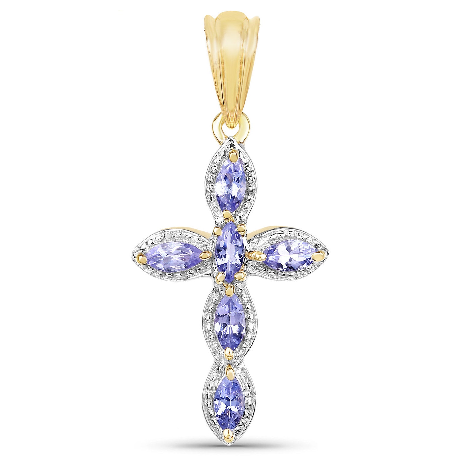 Tanzanite Cross Pendant 0.82 Carats Gold Plated Silver