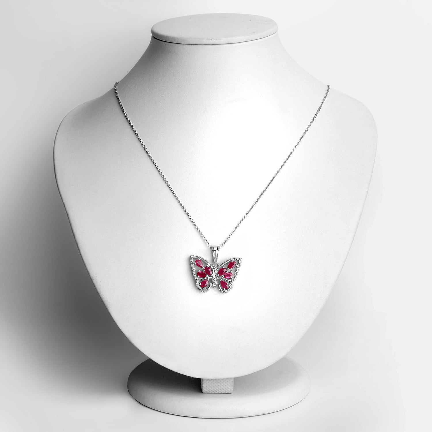 Ruby Butterfly Pendant With White Zircon 2.03 Carats Sterling Silver