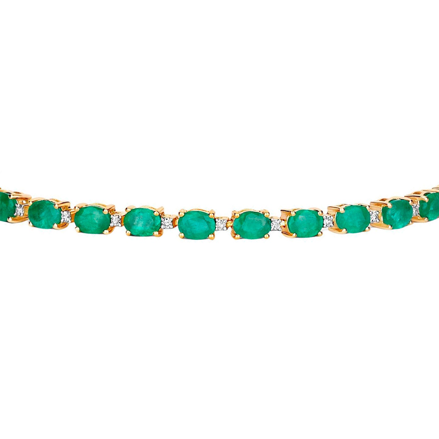 Natural Emerald Tennis Bracelet With Diamonds 4.94 Carats 10K Yellow Gold
